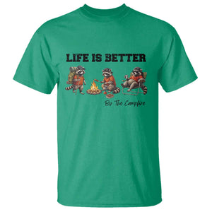 Funny Camping Raccoon T Shirt Life Is Better By The Campfire TS12 Irish Green Print Your Wear