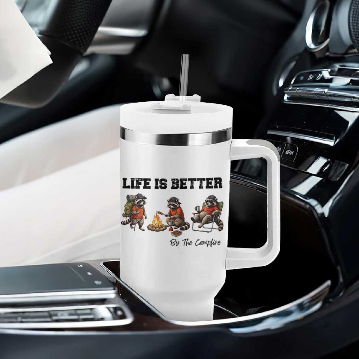 Funny Camping Raccoon Tumbler With Handle Life Is Better By The Campfire TS12 Print Your Wear