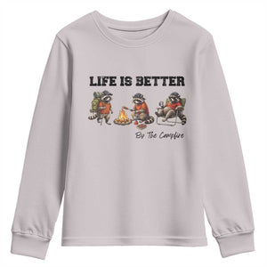 Funny Camping Raccoon Youth Sweatshirt Life Is Better By The Campfire TS12 Ice Gray Print Your Wear