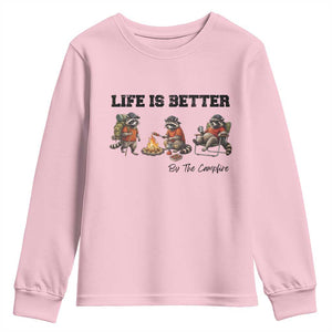 Funny Camping Raccoon Youth Sweatshirt Life Is Better By The Campfire TS12 Light Pink Print Your Wear