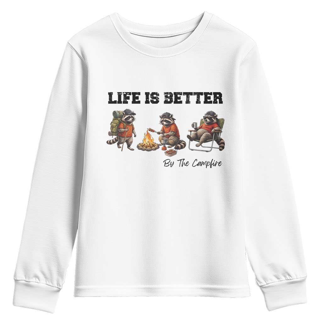 Funny Camping Raccoon Youth Sweatshirt Life Is Better By The Campfire TS12 White Print Your Wear