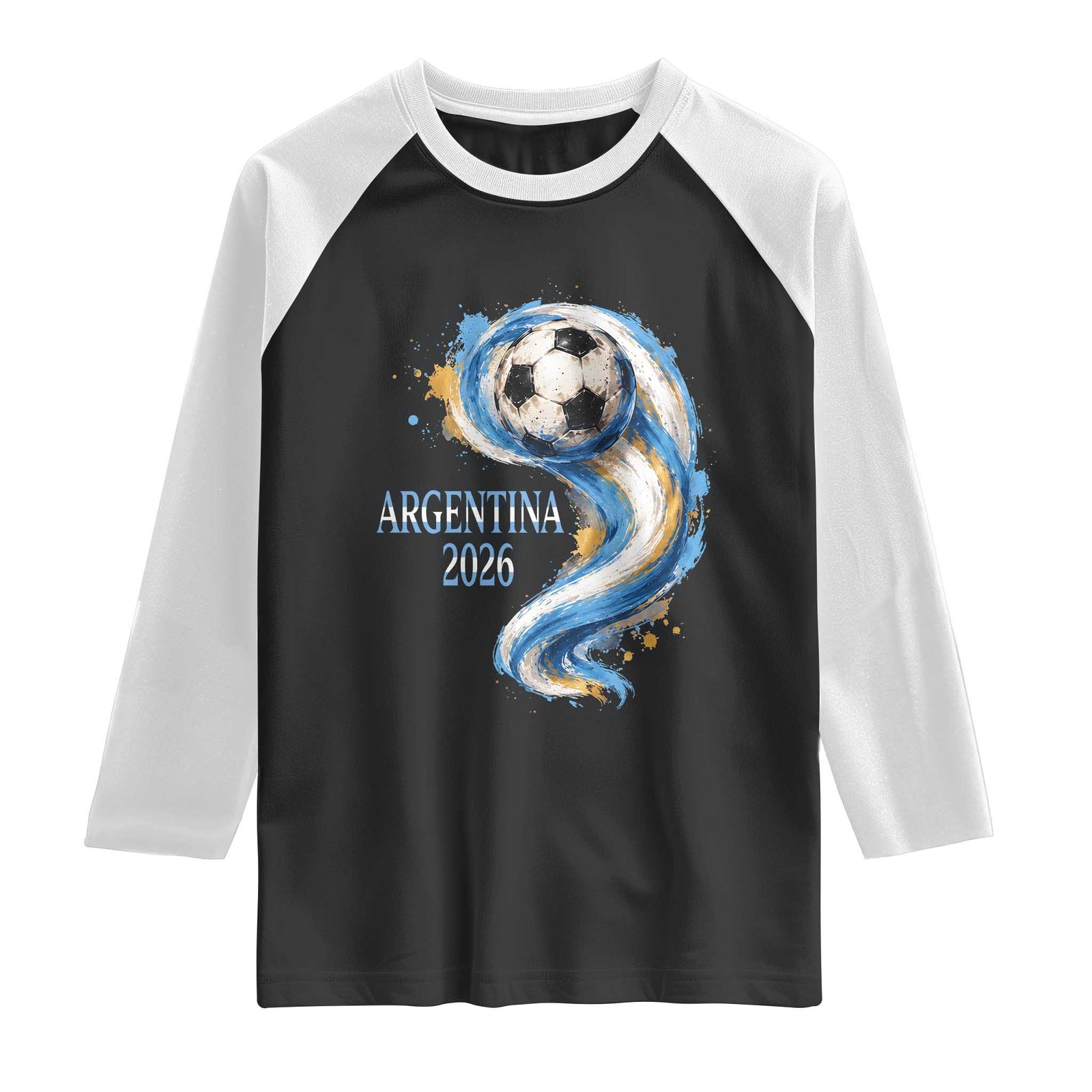 Argentina 2026 Soccer Fan Raglan Shirt Proud Football Flag Supporter TS12 Black White Print Your Wear
