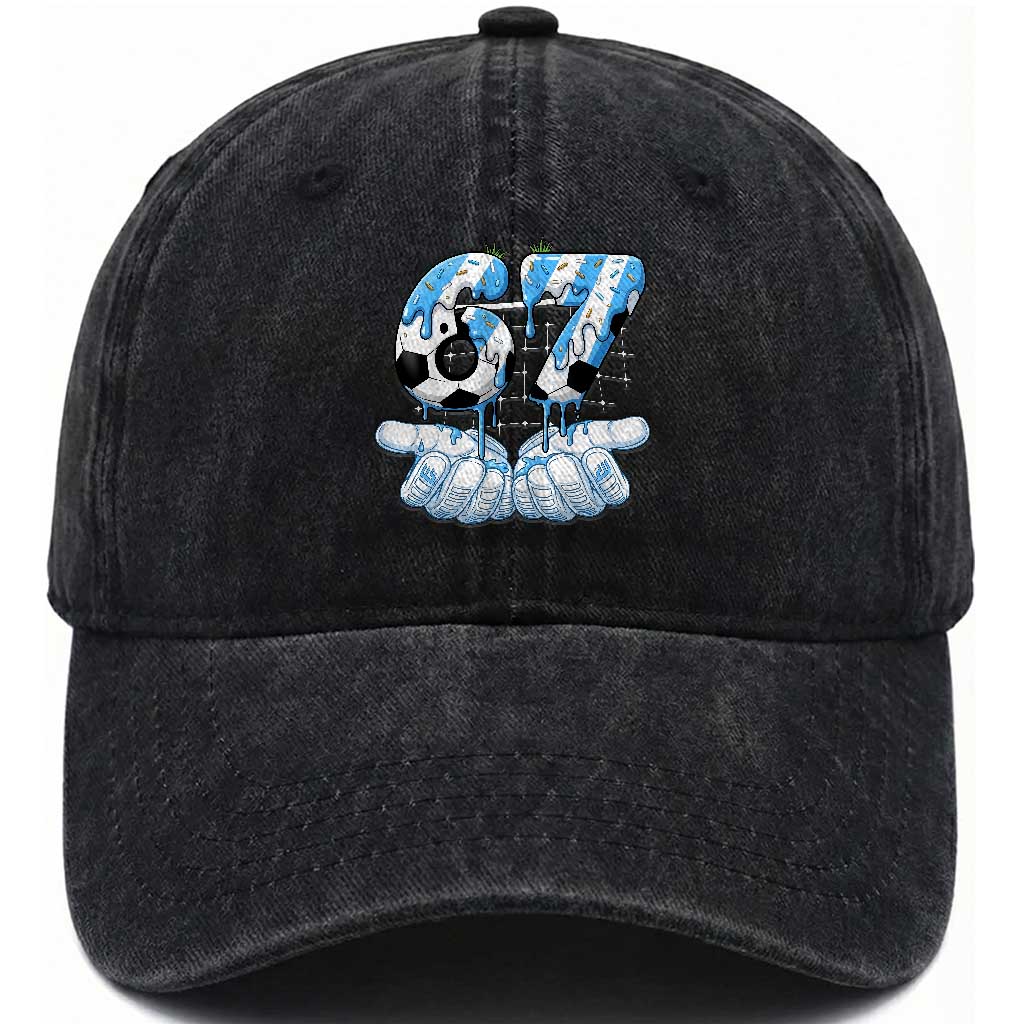 Funny Argentina Six Seven Football Meme Washed Cotton Baseball Cap Gen Alpha Soccer Fan TS12 Print Your Wear