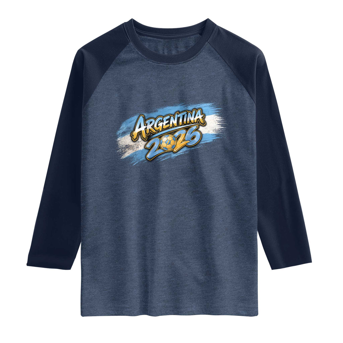 Vintage Argentina Soccer Pride 2026 Graphic Raglan Shirt TS12 Heather Denim Navy Print Your Wear