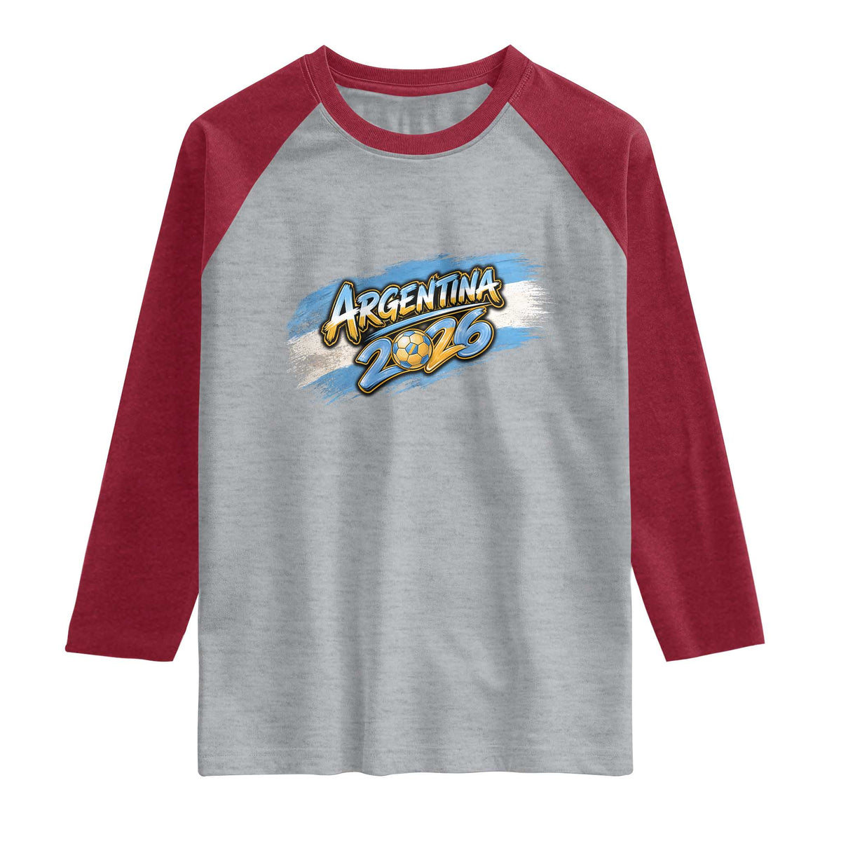 Vintage Argentina Soccer Pride 2026 Graphic Raglan Shirt TS12 Heather Gray Heather Red Print Your Wear
