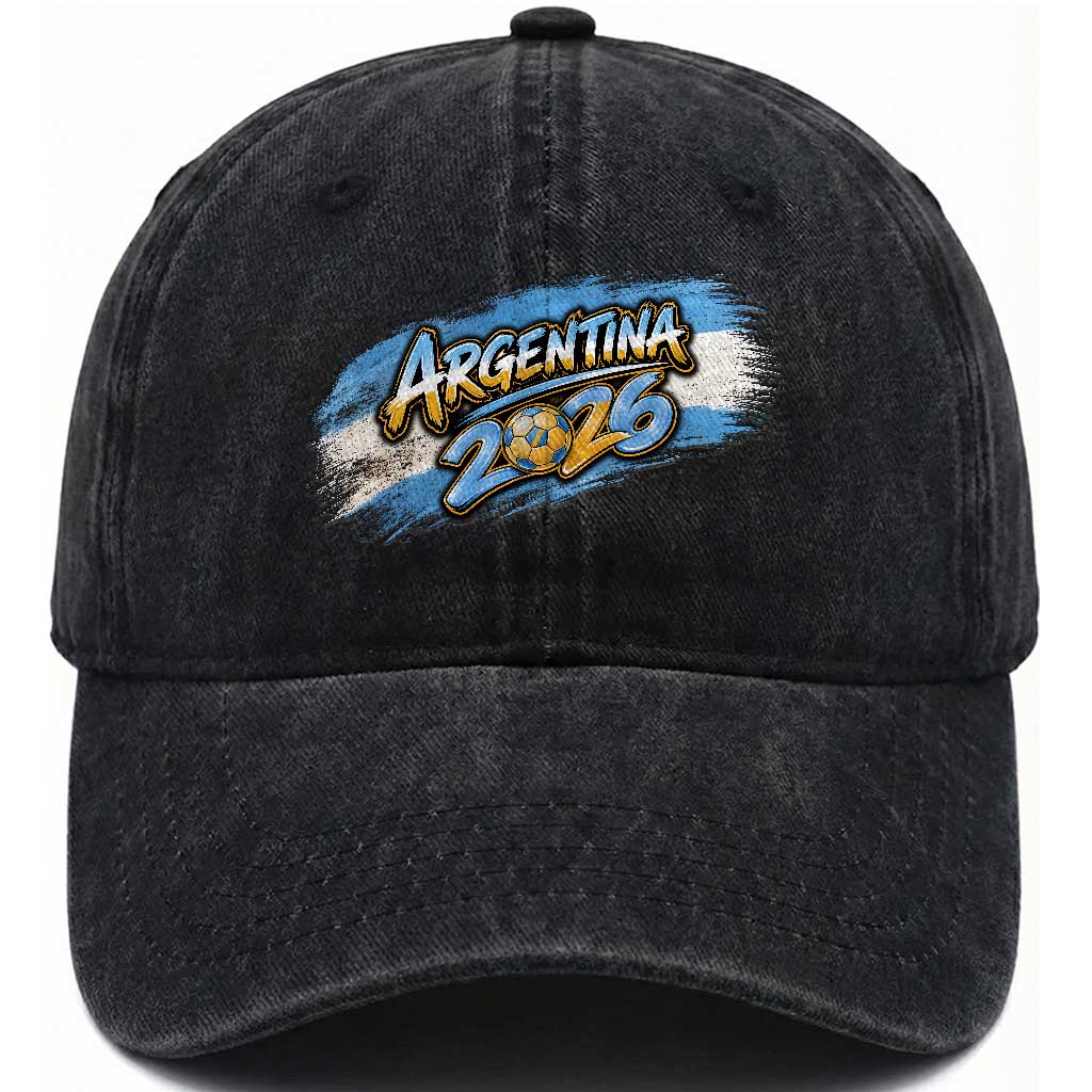 Vintage Argentina Soccer Pride 2026 Graphic Washed Cotton Baseball Cap TS12 Print Your Wear
