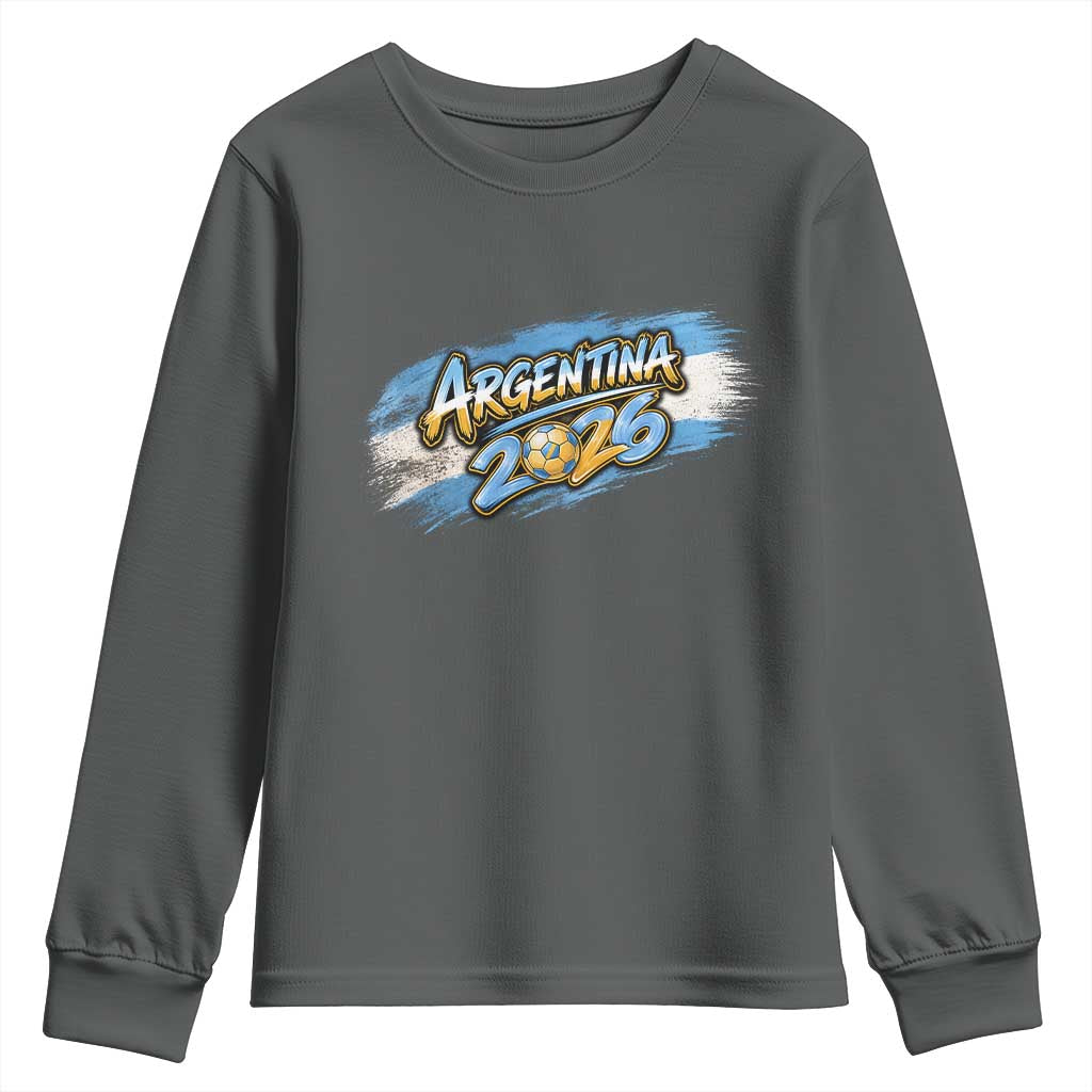 Vintage Argentina Soccer Pride 2026 Graphic Youth Sweatshirt TS12 Dark Heather Print Your Wear