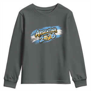 Vintage Argentina Soccer Pride 2026 Graphic Youth Sweatshirt TS12 Dark Heather Print Your Wear