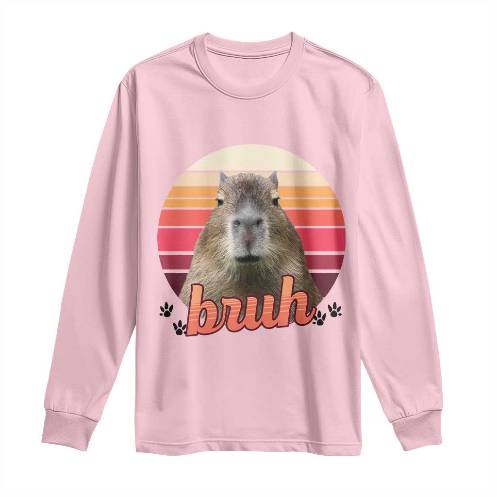 Capybara Lover Long Sleeve Shirt Funny Bruh Meme Animal Humor Gift TS12 Light Pink Print Your Wear