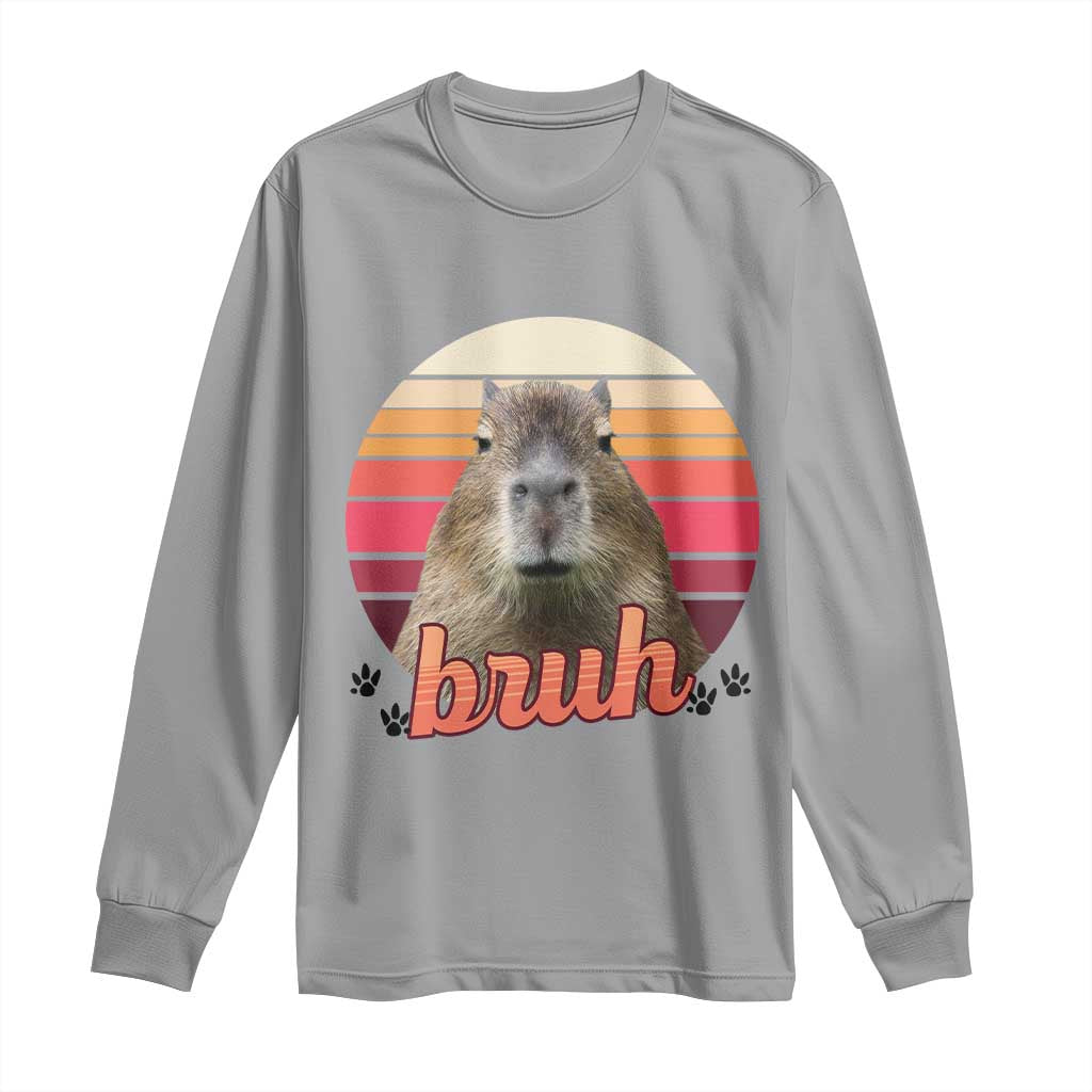 Capybara Lover Long Sleeve Shirt Funny Bruh Meme Animal Humor Gift TS12 Sport Gray Print Your Wear