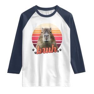 Capybara Lover Raglan Shirt Funny Bruh Meme Animal Humor Gift TS12 White Navy Print Your Wear