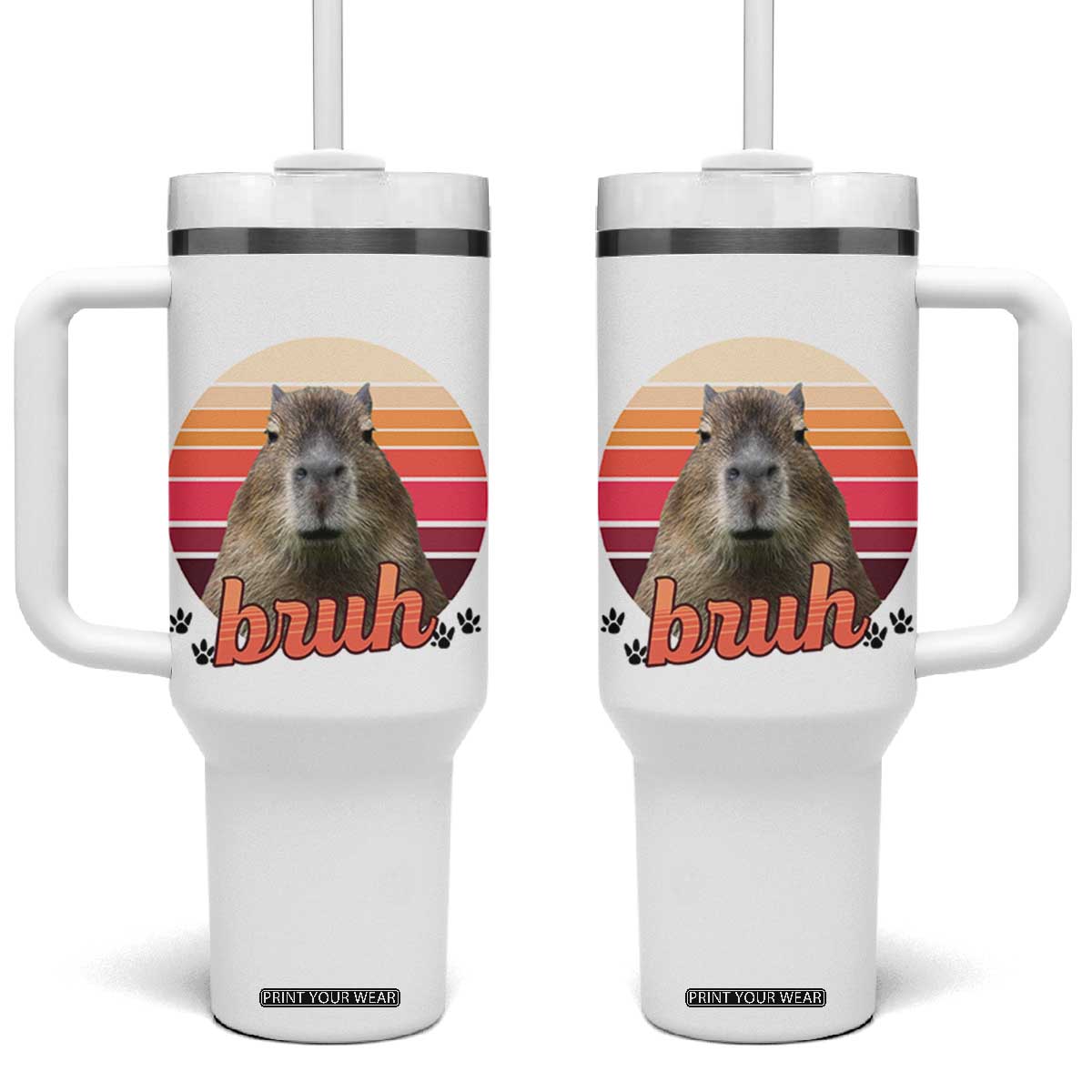 Capybara Lover Tumbler With Handle Funny Bruh Meme Animal Humor Gift TS12 One Size: 40 oz White Print Your Wear