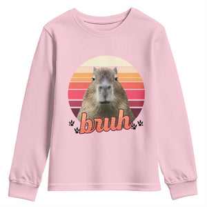 Capybara Lover Youth Sweatshirt Funny Bruh Meme Animal Humor Gift TS12 Light Pink Print Your Wear
