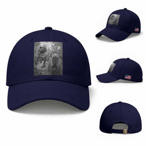 Funny Capybara Selfie With Dinosaur Meme Baseball Cap Animal Humor Gift TS12 Baseball Cap Universal Fit Dark Blue Print Your Wear