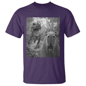 Funny Capybara Selfie With Dinosaur Meme T Shirt Animal Humor Gift TS12 Purple Print Your Wear