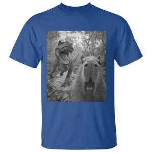 Funny Capybara Selfie With Dinosaur Meme T Shirt Animal Humor Gift TS12 Royal Blue Print Your Wear