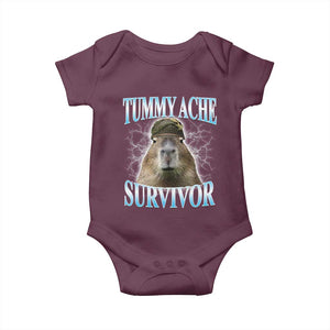 Tummy Ache Survivor Baby Onesie Funny Capybara Meme For Animal Lover TS12 Maroon Print Your Wear