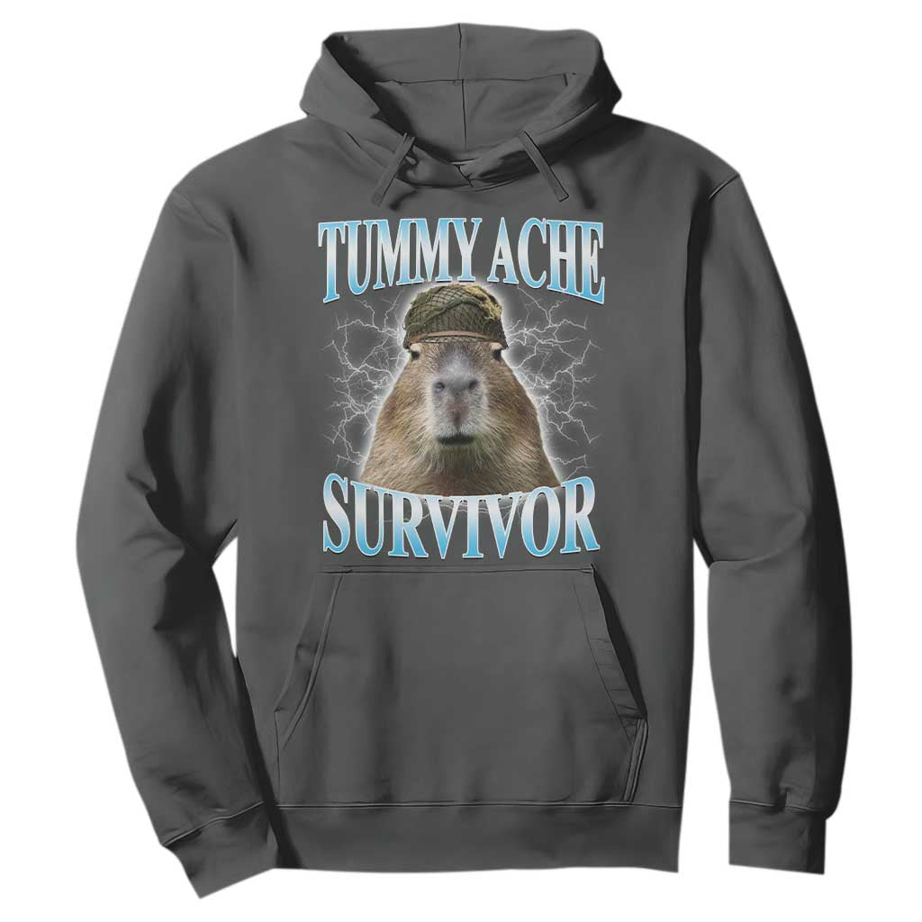 Tummy Ache Survivor Hoodie Funny Capybara Meme For Animal Lover TS12 Dark Heather Print Your Wear