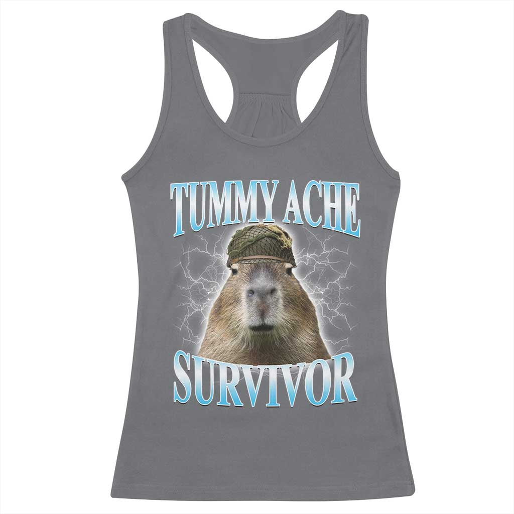 Tummy Ache Survivor Racerback Tank Top Funny Capybara Meme For Animal Lover TS12 Charcoal Print Your Wear
