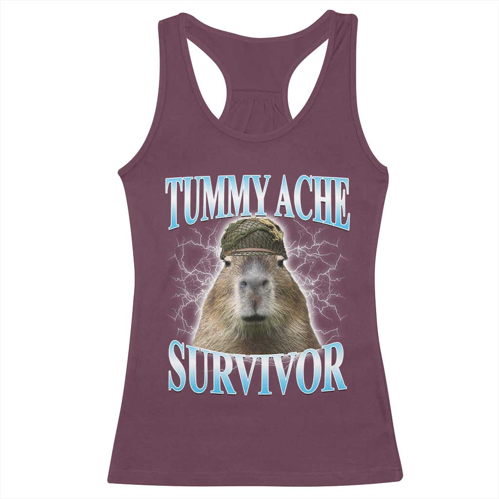 Tummy Ache Survivor Racerback Tank Top Funny Capybara Meme For Animal Lover TS12 Maroon Print Your Wear