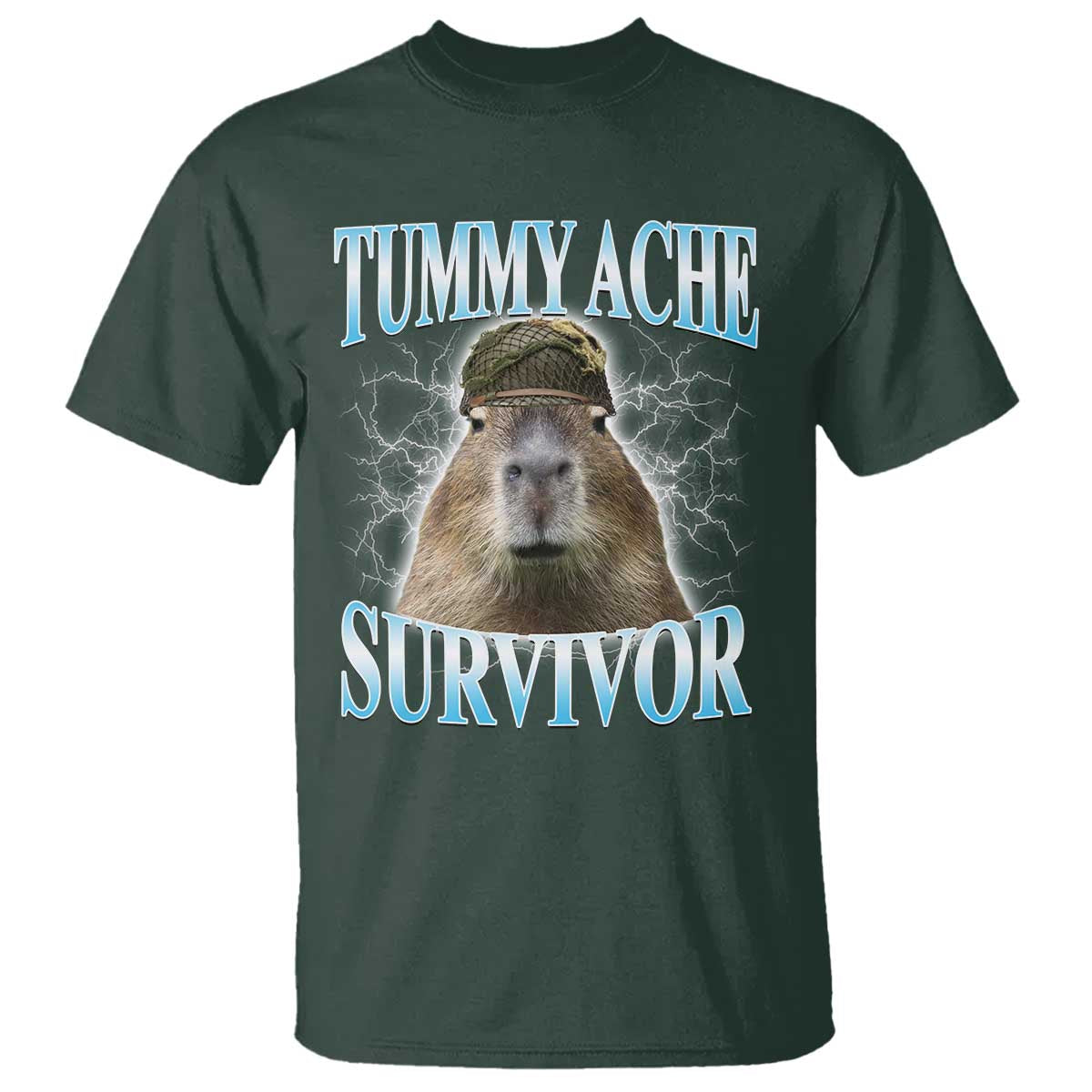 Tummy Ache Survivor T Shirt Funny Capybara Meme For Animal Lover TS12 Dark Forest Green Print Your Wear