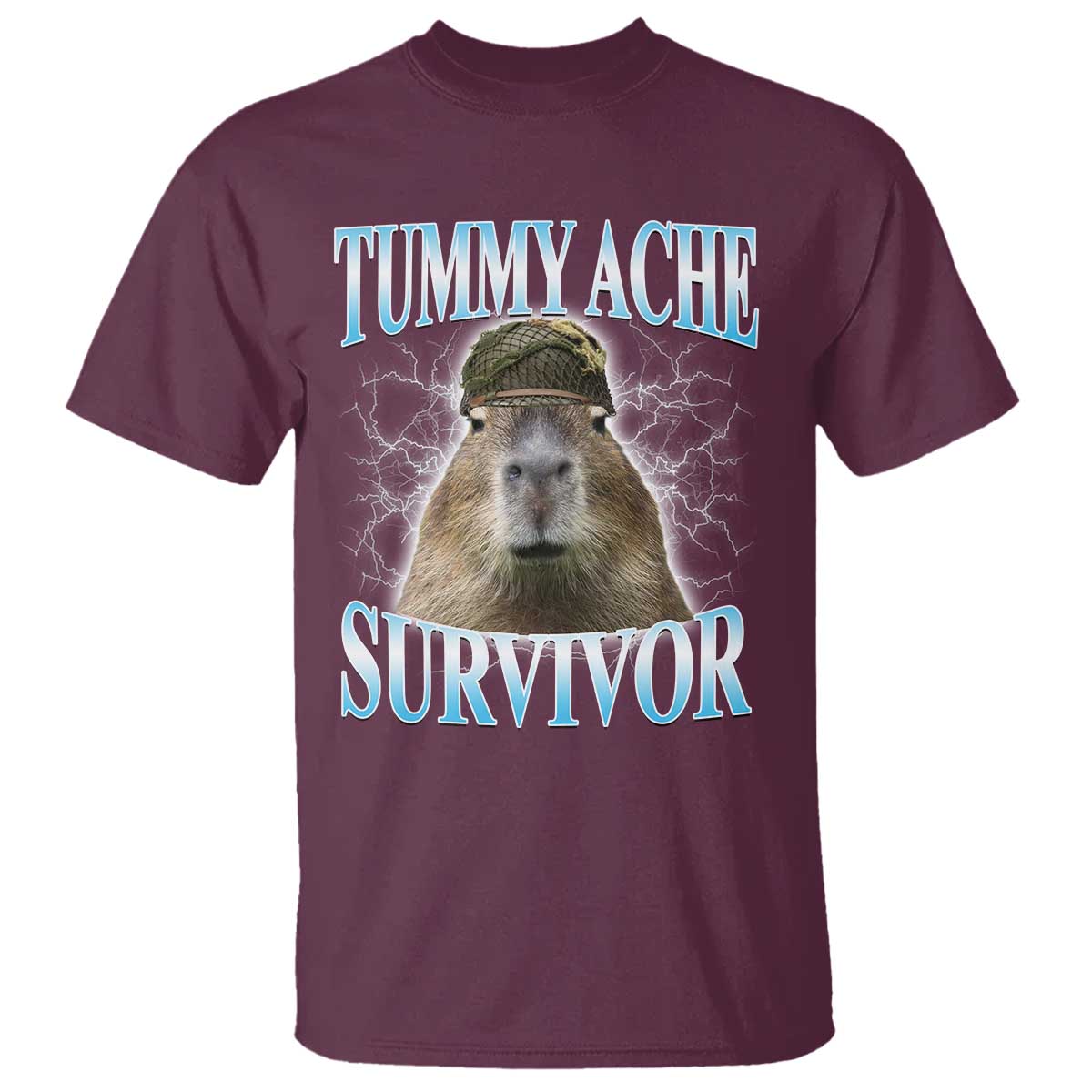 Tummy Ache Survivor T Shirt Funny Capybara Meme For Animal Lover TS12 Maroon Print Your Wear