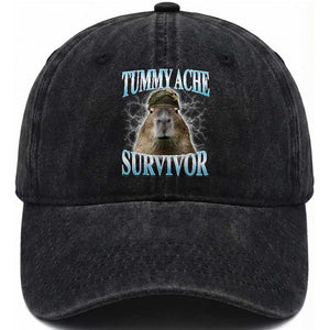 Tummy Ache Survivor Washed Cotton Baseball Cap Funny Capybara Meme For Animal Lover TS12 Print Your Wear