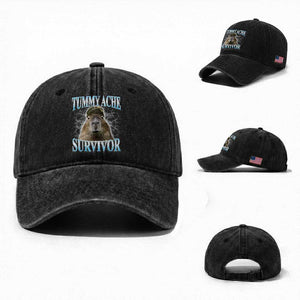 Tummy Ache Survivor Washed Cotton Baseball Cap Funny Capybara Meme For Animal Lover TS12 Washed Cap Universal Fit Black Print Your Wear