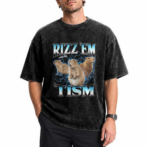 Autism Capybara Washed Cotton T-Shirt Funny Rizz Em With The Tism