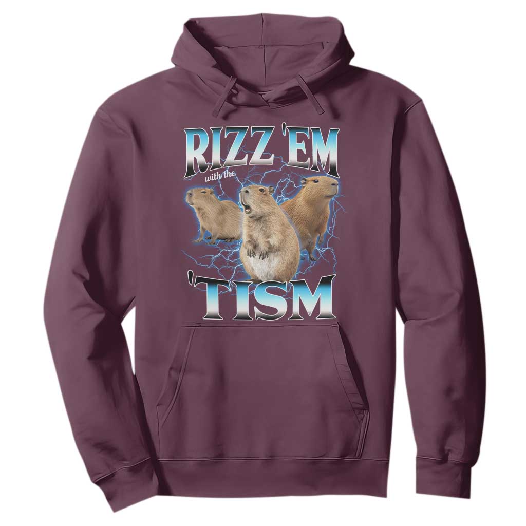 Autism Capybara Hoodie Funny Rizz Em With The Tism TS12 Maroon Print Your Wear
