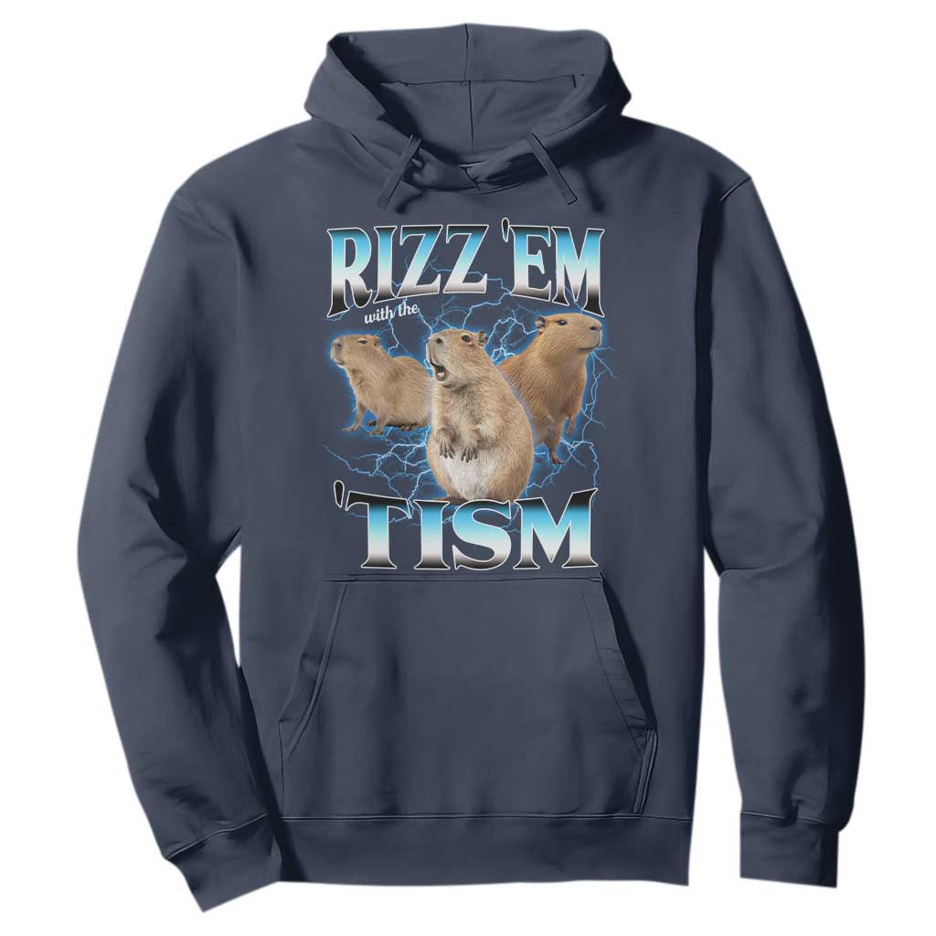 Autism Capybara Hoodie Funny Rizz Em With The Tism TS12 Navy Print Your Wear