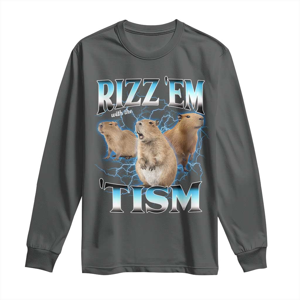 Autism Capybara Long Sleeve Shirt Funny Rizz Em With The Tism TS12 Dark Heather Print Your Wear