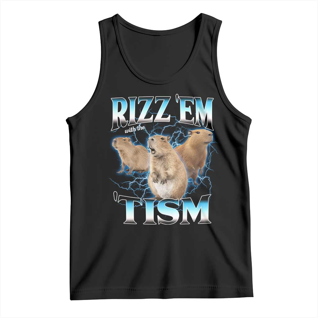 Autism Capybara Tank Top Funny Rizz Em With The Tism TS12 Black Print Your Wear