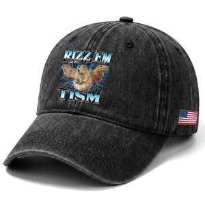 Autism Capybara Washed Cotton Baseball Cap Funny Rizz Em With The Tism TS12 Print Your Wear