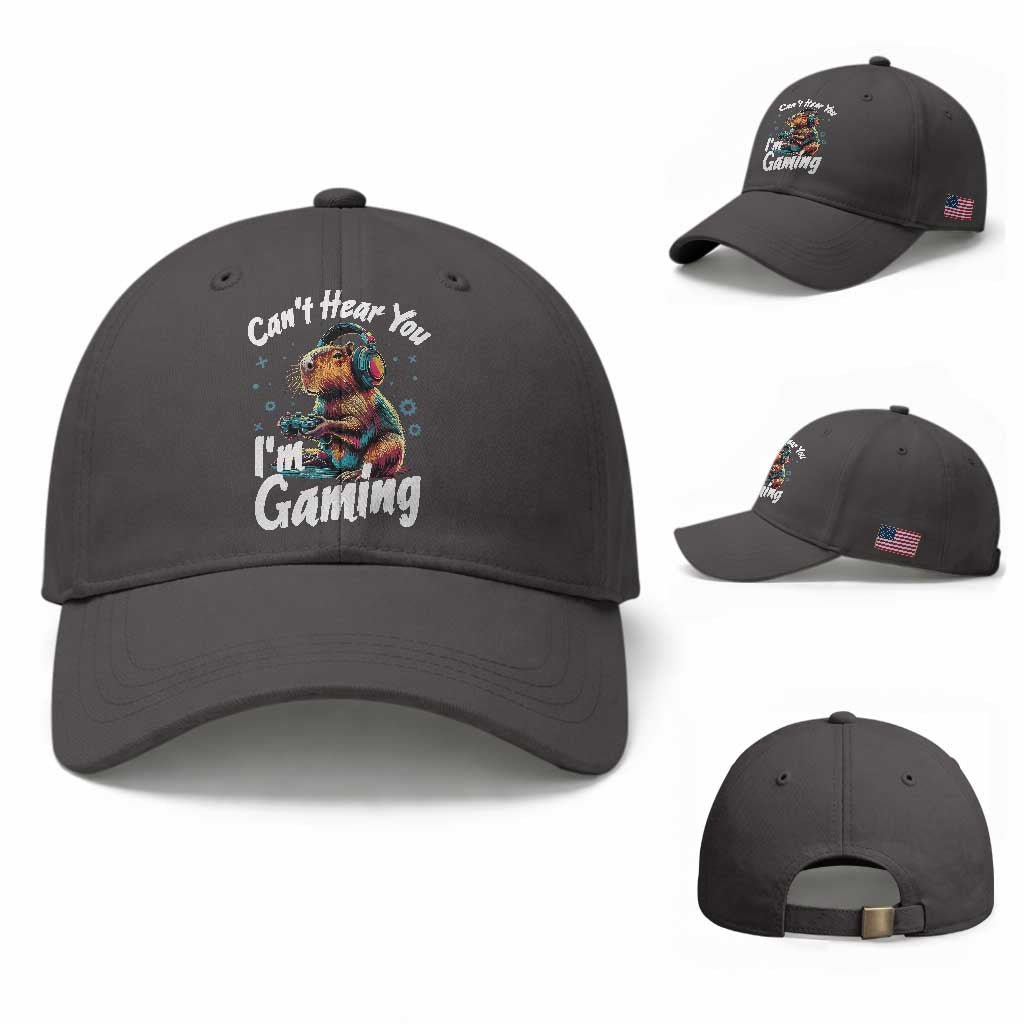 Funny Gamer Capybara Baseball Cap Can Not Hear You I Am Gaming TS12 Baseball Cap Universal Fit Dark Gray Print Your Wear