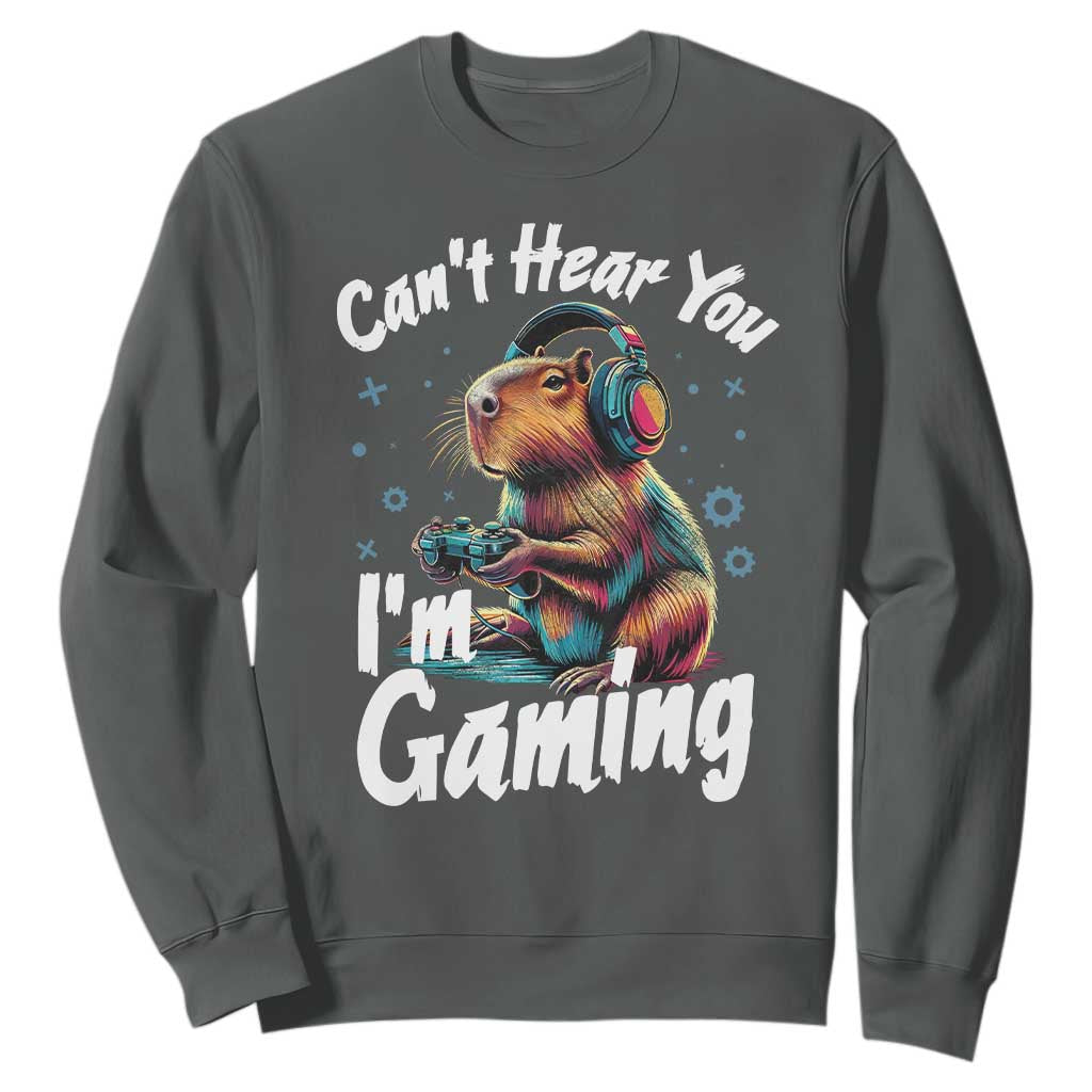 Funny Gamer Capybara Sweatshirt Can Not Hear You I Am Gaming TS12 Dark Heather Print Your Wear