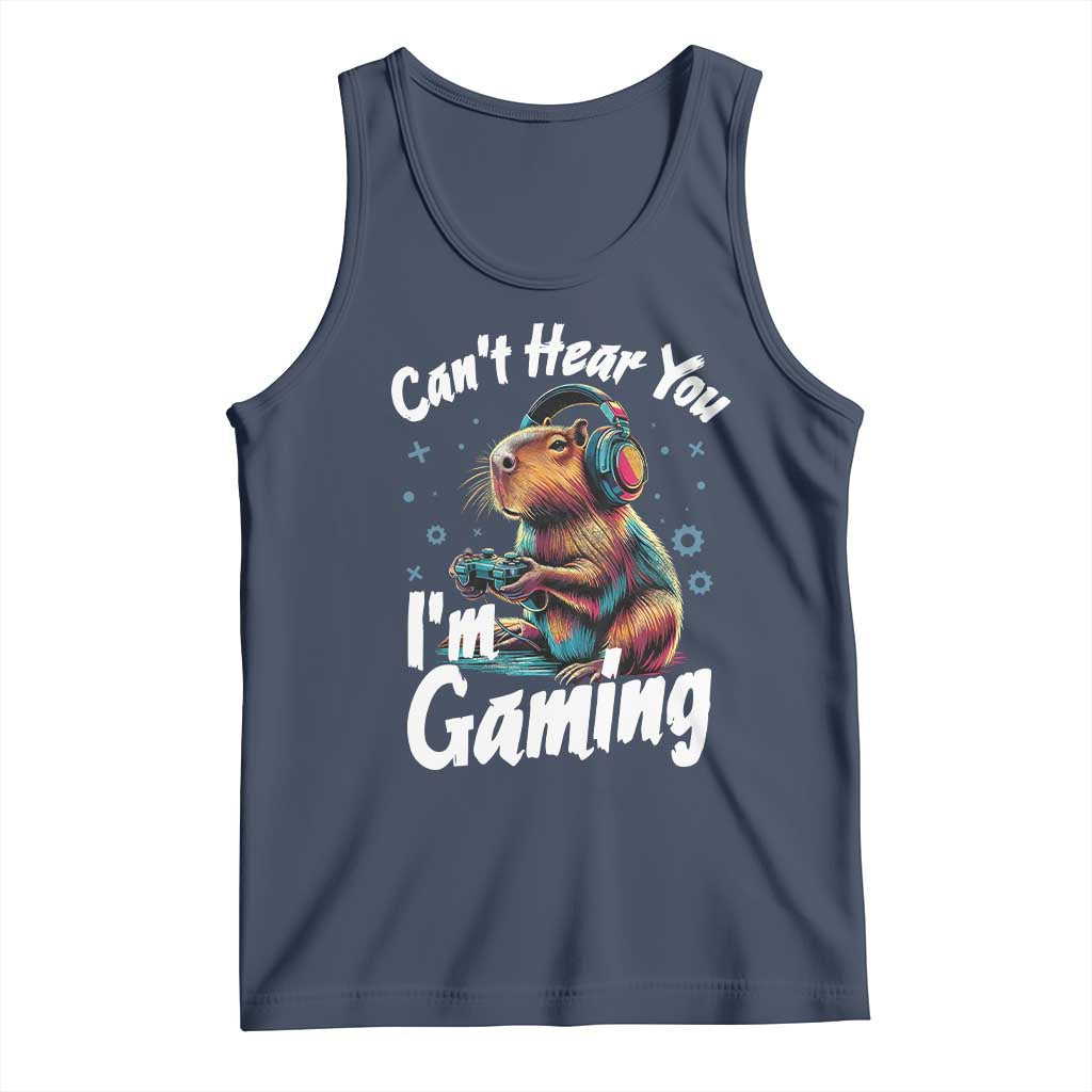 Funny Gamer Capybara Tank Top Can Not Hear You I Am Gaming TS12 Navy Print Your Wear