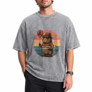 Funny Capybara Washed Cotton T-Shirt Be Capy Do Not Worry For Animal Lovers