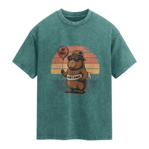 Funny Capybara Washed Cotton T-Shirt Be Capy Do Not Worry For Animal Lovers