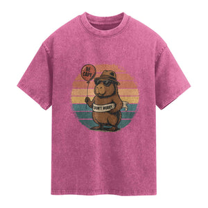 Funny Capybara Washed Cotton T-Shirt Be Capy Do Not Worry For Animal Lovers