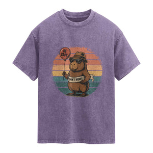 Funny Capybara Washed Cotton T-Shirt Be Capy Do Not Worry For Animal Lovers