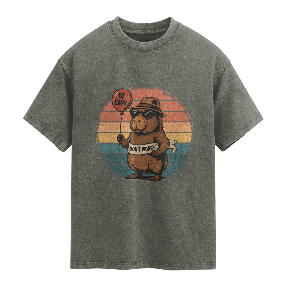 Funny Capybara Washed Cotton T-Shirt Be Capy Do Not Worry For Animal Lovers