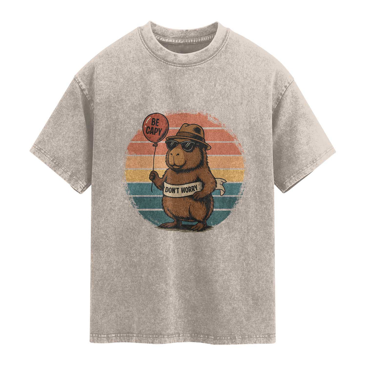 Funny Capybara Washed Cotton T-Shirt Be Capy Do Not Worry For Animal Lovers