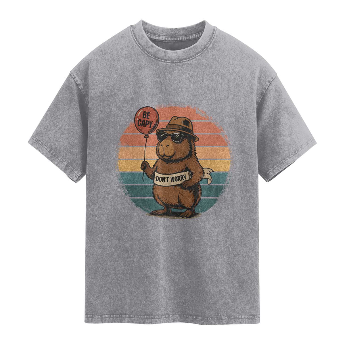 Funny Capybara Washed Cotton T-Shirt Be Capy Do Not Worry For Animal Lovers