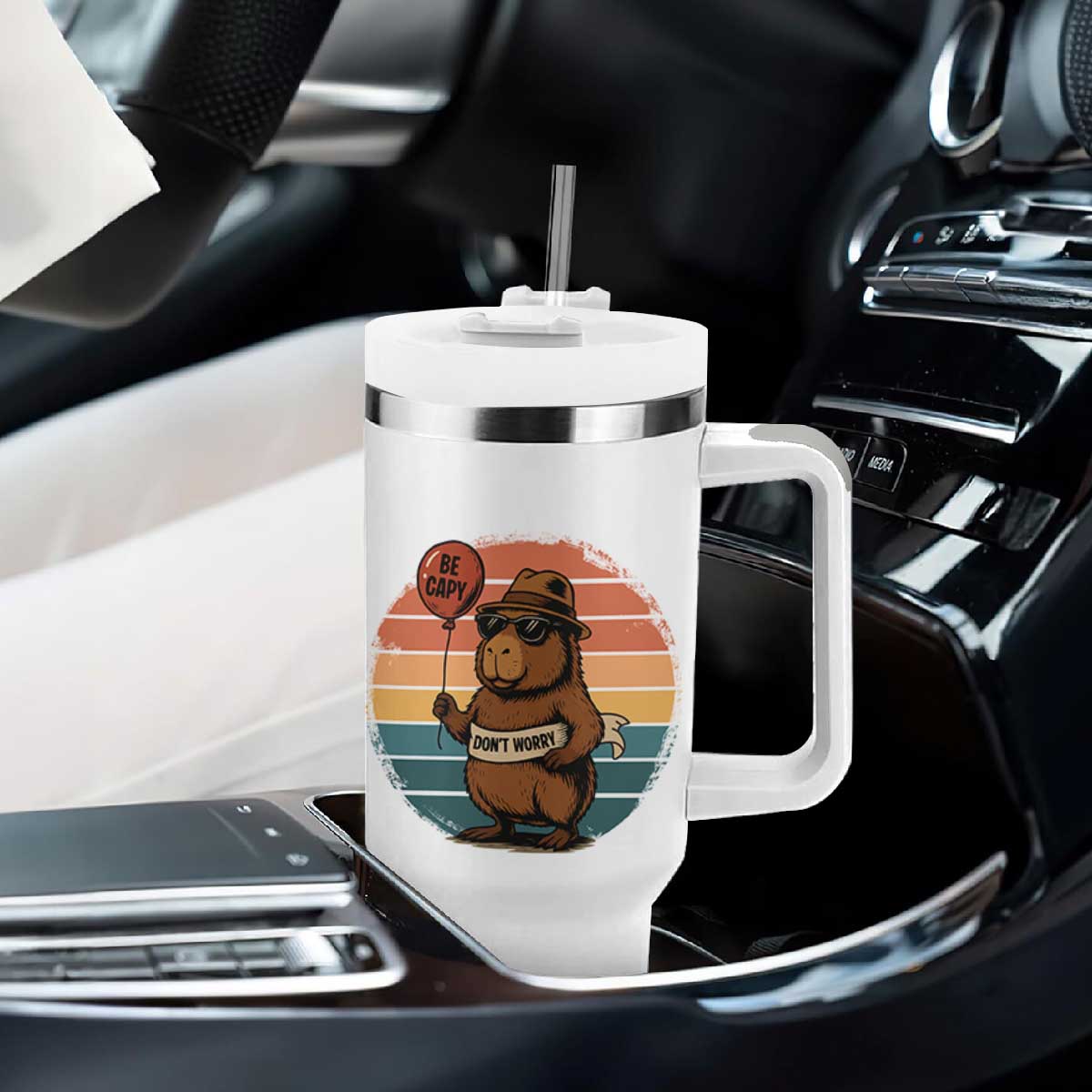 Funny Capybara Tumbler With Handle Be Capy Do Not Worry For Animal Lovers TS12 Print Your Wear