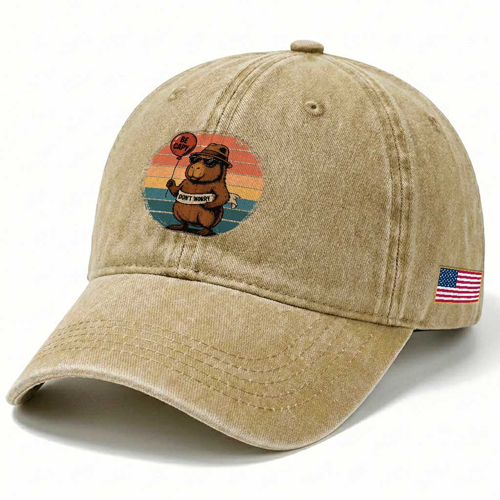 Funny Capybara Washed Cotton Baseball Cap Be Capy Do Not Worry For Animal Lovers TS12 Print Your Wear