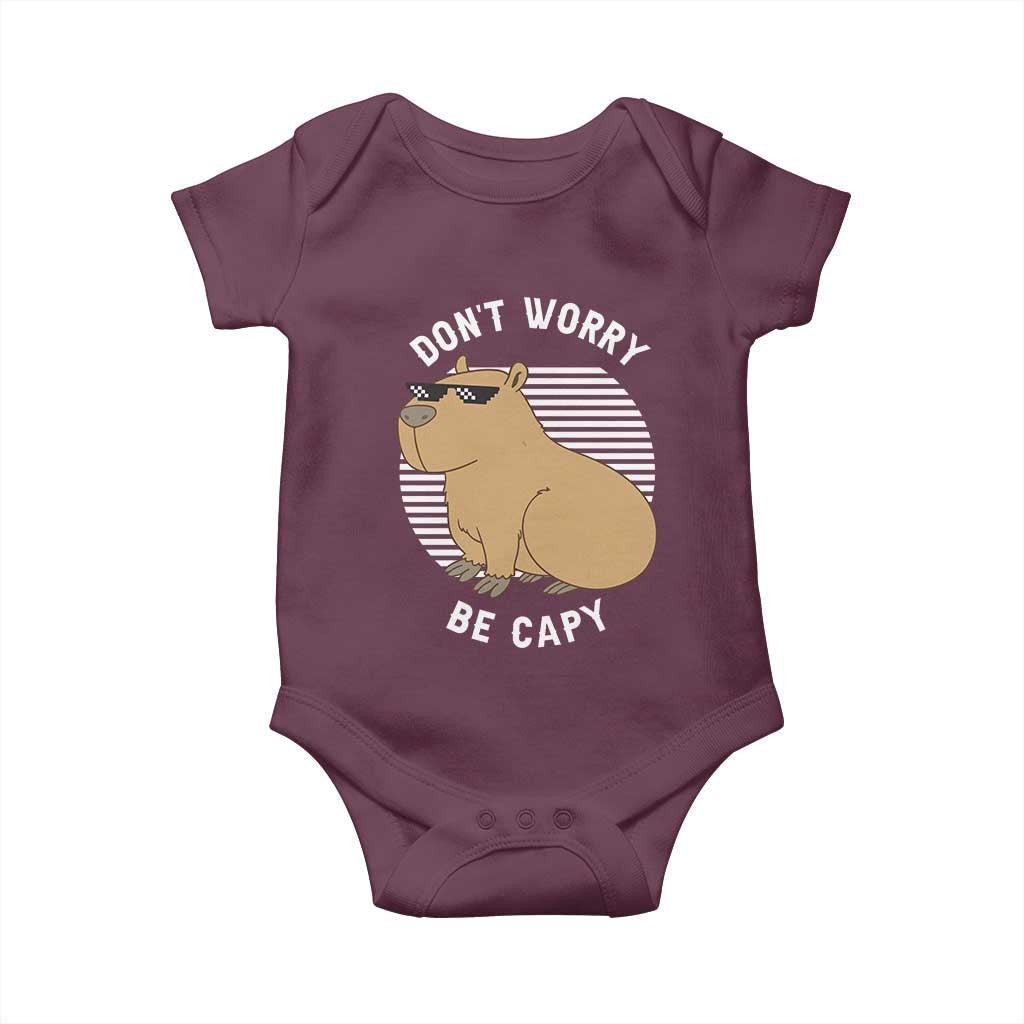 Funny Capybara Baby Onesie Do Not Worry Be Capy Chill Animal Lover Gift TS12 Maroon Print Your Wear