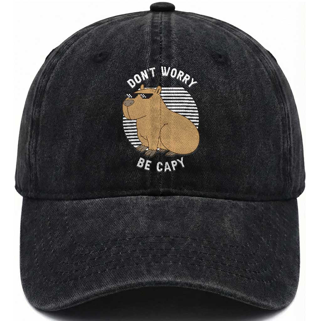 Funny Capybara Washed Cotton Baseball Cap Do Not Worry Be Capy Chill Animal Lover Gift TS12 Print Your Wear