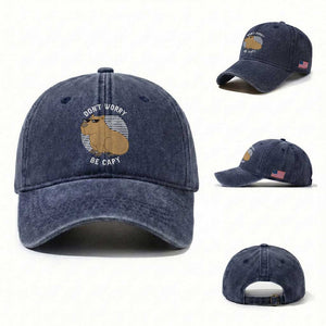 Funny Capybara Washed Cotton Baseball Cap Do Not Worry Be Capy Chill Animal Lover Gift TS12 Washed Cap Universal Fit Navy Print Your Wear