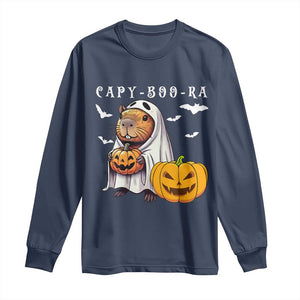 Funny Halloween Capy Boo Ra Long Sleeve Shirt Cute Capybara Boo Ghost TS12 Navy Print Your Wear